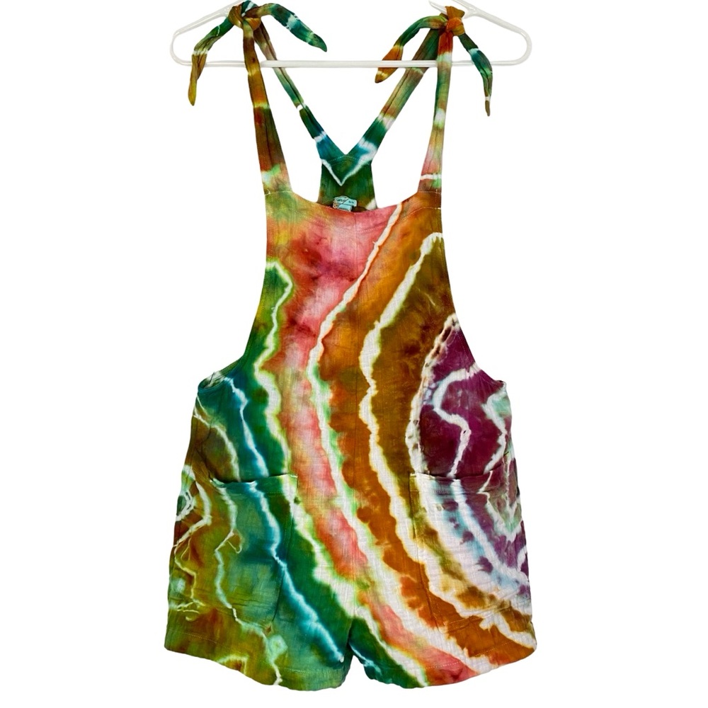 Handmade Geode Tie Dye Romper Shorts Womens XS Jumper Jumpsuit Pockets Multi - Picture 1 of 14